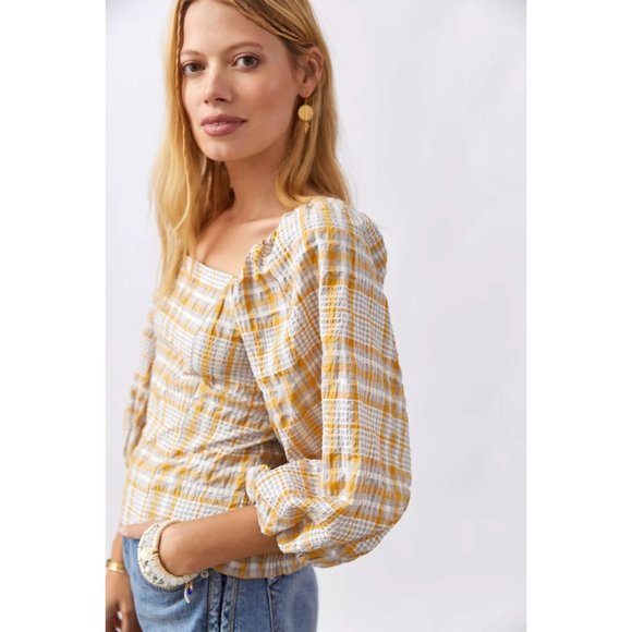 Anthropologie Maeve Checked Square-Neck Blouse - Picture 4 of 11